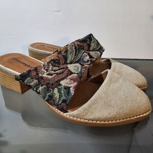 Jeffrey Campbell Floral Cross Stitch Bow Stack Heel Mules Grandma-core, sz 9